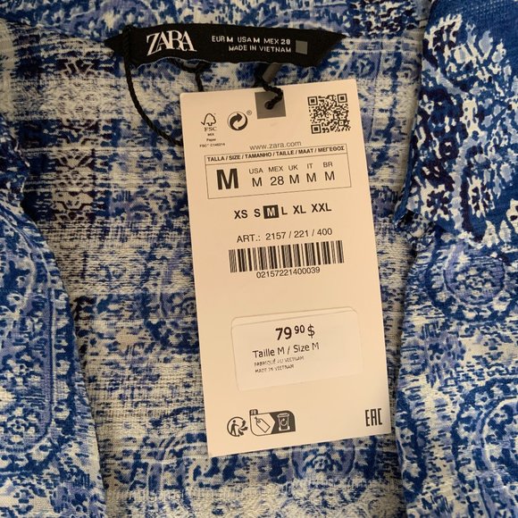 Zara Women's Cotton Midi Printed Shirt Dress V-Neck Collar Short Sleeves Size M - Picture 11 of 16